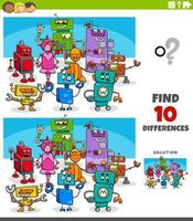 juego educativo de diferencias con personajes robot vector