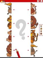 match halves of pictures with wild animals educational task vector