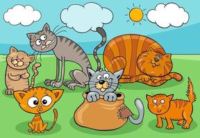 ilustración de dibujos animados de grupo de gatos y gatitos vector