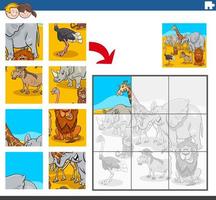 jigsaw puzzle task with African animal characters vector