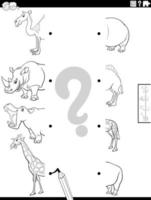 match halves of safari animals pictures coloring book page vector