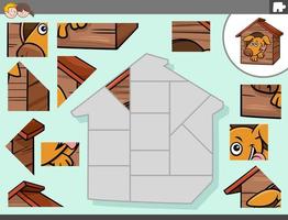 jigsaw puzzle game with dog character in kennel vector