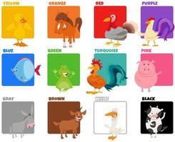 colores básicos con divertidos personajes de animales vector