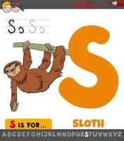 letter S worksheet with cartoon sloth animal vector