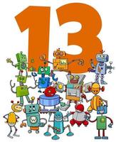 number thirteen and cartoon robots group vector