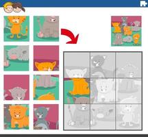 jigsaw puzzle game with cats animal characters vector