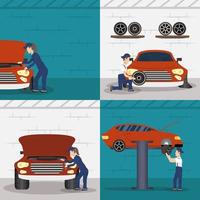 Collection of scenes of mechanics working vector