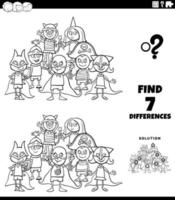 differences task with kids at costume party color book page vector