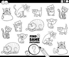 find two same cats or kittens game coloring book page vector