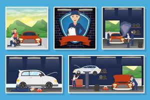 Collection of scenes of mechanics working vector