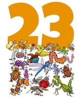 number twenty three and cartoon insects group vector