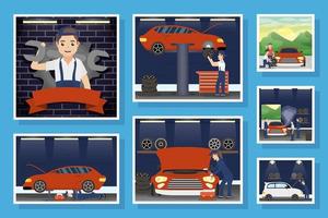 Collection of scenes of mechanics working vector