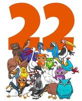 number twenty two and cartoon birds group vector