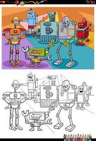 cartoon robots fantasy characters coloring book page vector