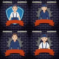 Group of mechanic workers with gears and tools vector