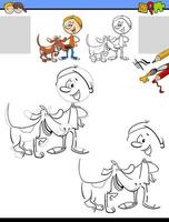 drawing and coloring task with boy and his dog vector