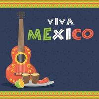 celebración viva mexico con guitarra y tequila vector