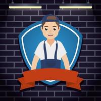 mechanic worker with shield vector
