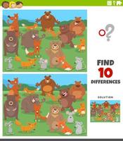 Diferencias tarea educativa con dibujos animados de animales salvajes. vector