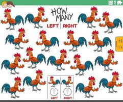 contando imágenes de izquierda y derecha de dibujos animados de animales de granja gallo