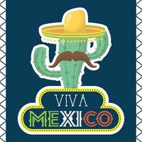 celebración viva mexico con cactus y sombrero vector