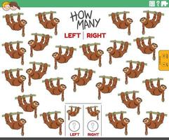 counting left and right pictures of cartoon sloth animal