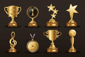 Gold trophy icon set vector