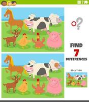 juego educativo de diferencias con animales de granja. vector