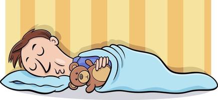 man sleeping with teddy cartoon illustration vector