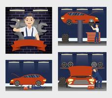 Collection of scenes of mechanics working vector