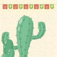 viva mexico celebration with garlands and cactus vector