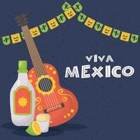 celebración viva mexico con guitarra y tequila vector