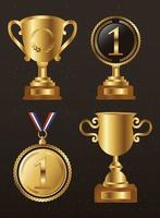 Gold trophy icon set vector