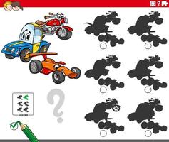 educational shadows game with vehicle characters vector