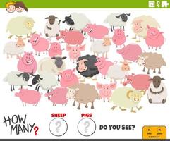 how many sheep and pigs educational task for children vector