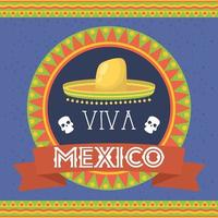 celebración viva mexico con sombrero tradicional vector