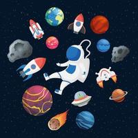 astronaut with space icons vector