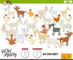 how many goats and chickens educational task for children vector