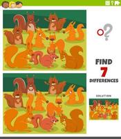 differences educational game with cartoon squirrels vector