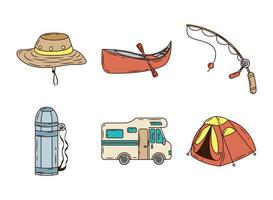 bundle of six camping line and fill icons vector