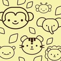 bundle of kawaii animals with leaves line style vector