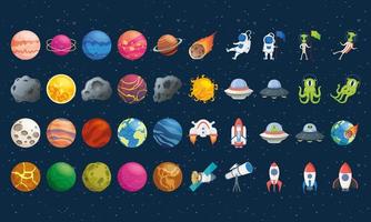 paquete de cuarenta iconos espaciales vector