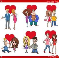 Valentine Day cartoon illustration set with couples in love vector