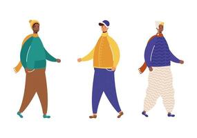 grupo de hombres interraciales con personajes de ropa de invierno vector