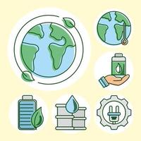 Eco and earth line and fill icon set vector