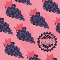 cartel de vino de primera calidad con patrón de uvas. vector