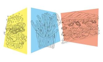 bundle of three fast food hand drawn icons vector
