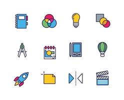 Design and arts line and fill icon set vector