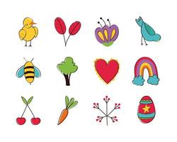 Hand-drawn spring icon set vector