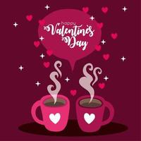 tarjeta de feliz dia de san valentin con tazas de cafe vector